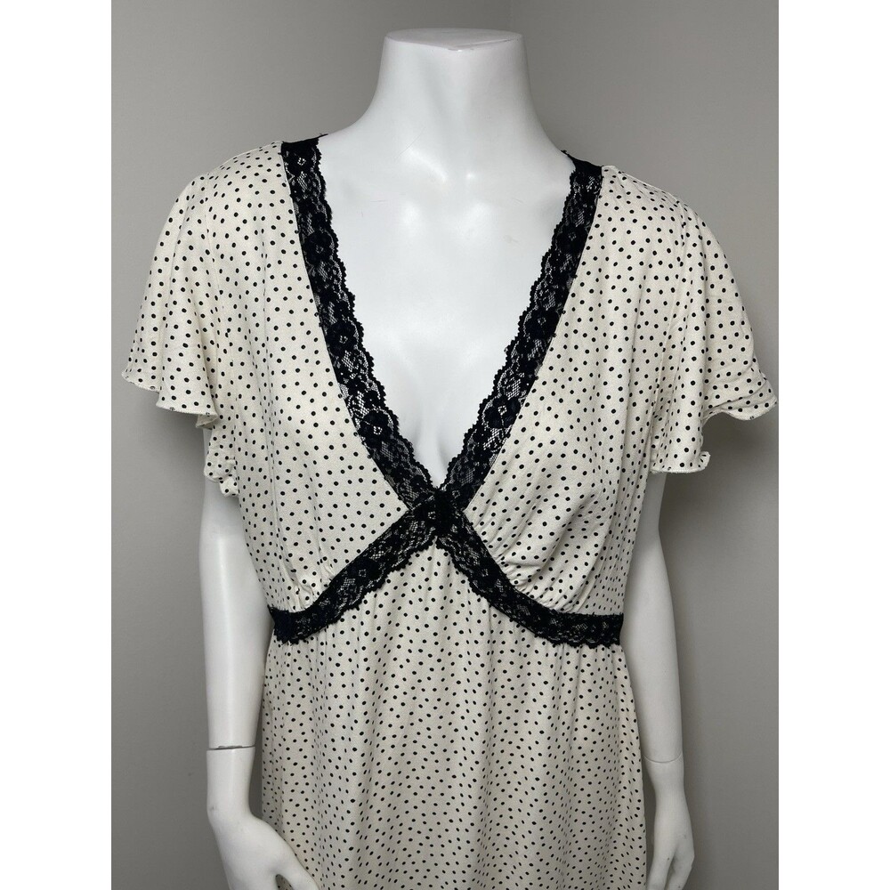 Old Navy Polka Dots Babydoll Mini Dress Lace Trim L Romantic Y2K Dainty Cottage - Picture 3 of 12